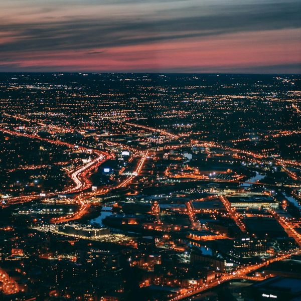 bird s eye view of city during dawn