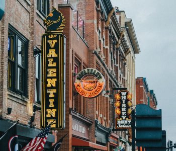 vertical shot of street with the valentine restaurant sign in nashville usa