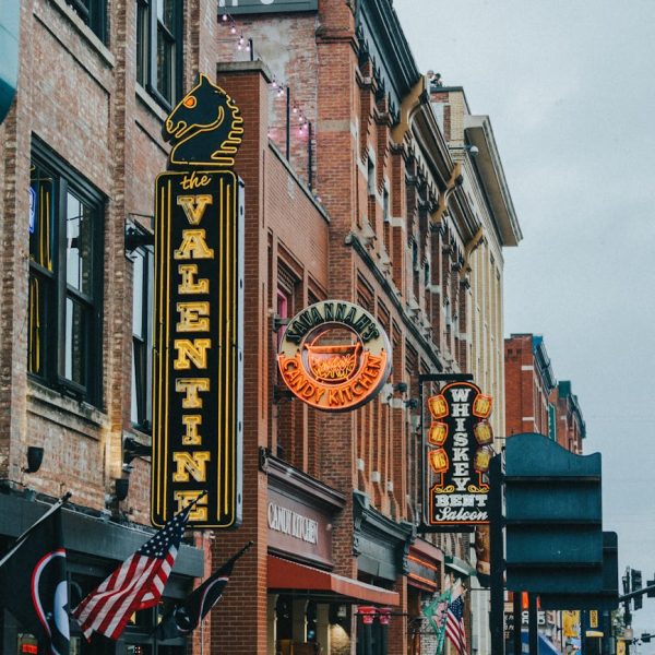 vertical shot of street with the valentine restaurant sign in nashville usa