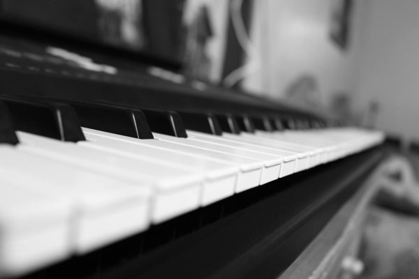 grayscale photo of piano tiles