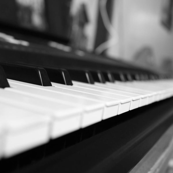 grayscale photo of piano tiles