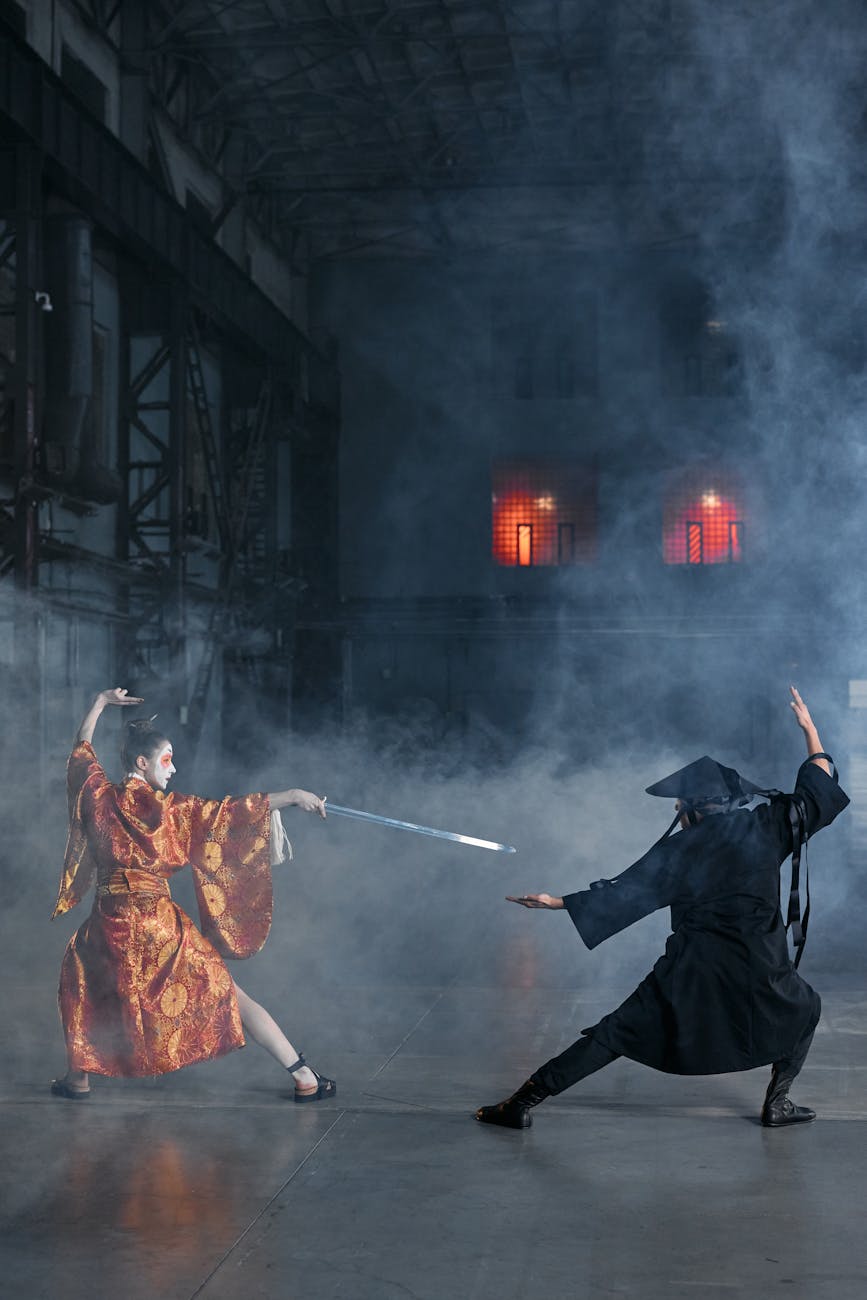 warriors fighting in clouds of smoke